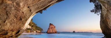 Rock arch framing the beach at Cathedral Cove on the Coromandel Peninsula